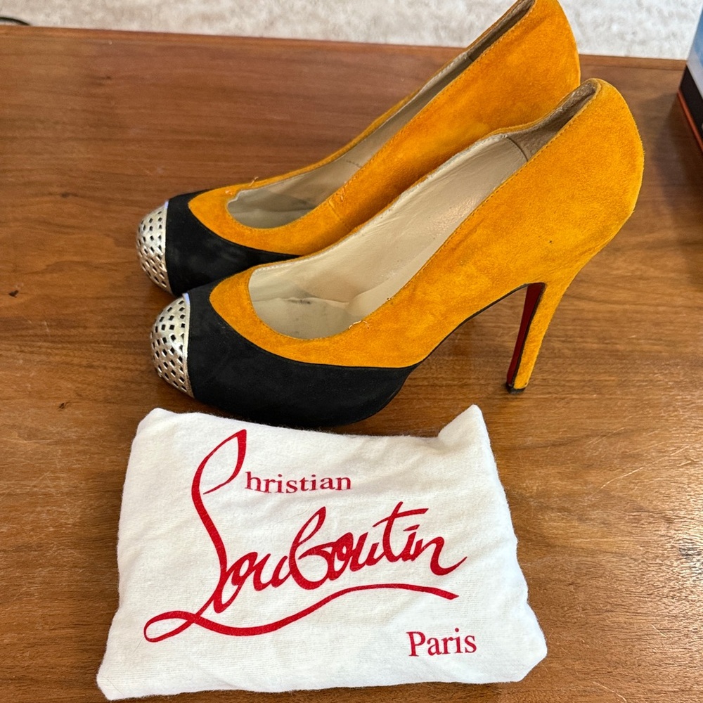 Christian Louboutin Yellow and Black Heels with Silver Accents